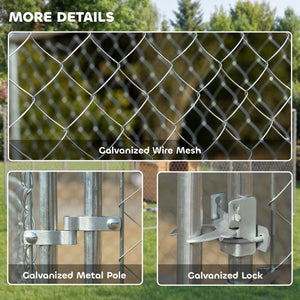 Dog park with gate, galvanized steel structure.