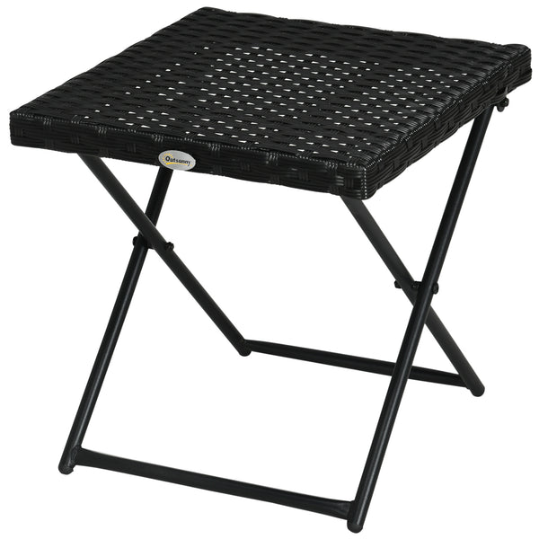 Table basse de jardin pliante en rotin synthétique, noire