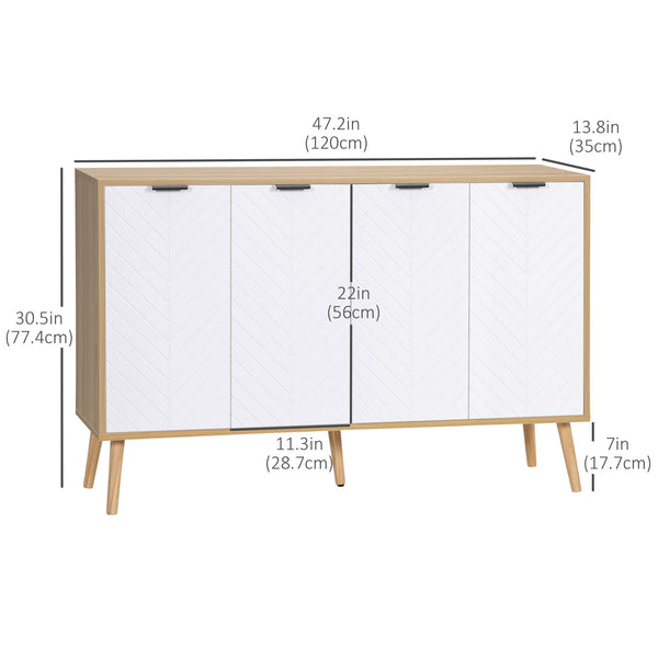 Buffet moderne avec étagères réglables et 4 portes, naturel