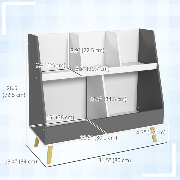 2-Tier Toy Storage with 5 Compartments for Kids' Bedroom and Playroom, Gray