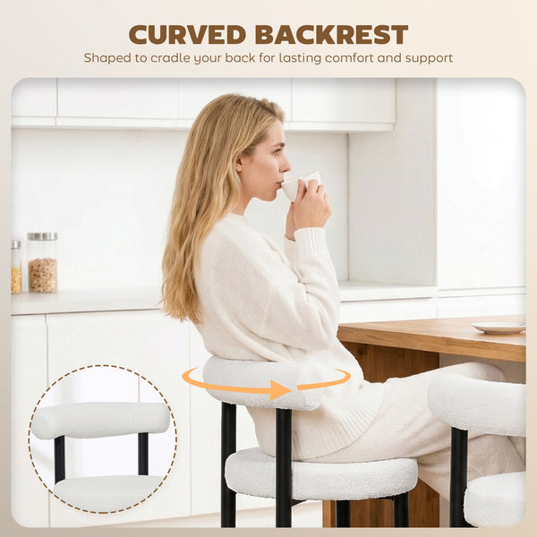 Ensemble de 2 tabourets de bar rembourrés en sherpa avec dossier et repose-pieds pour îlot de cuisine