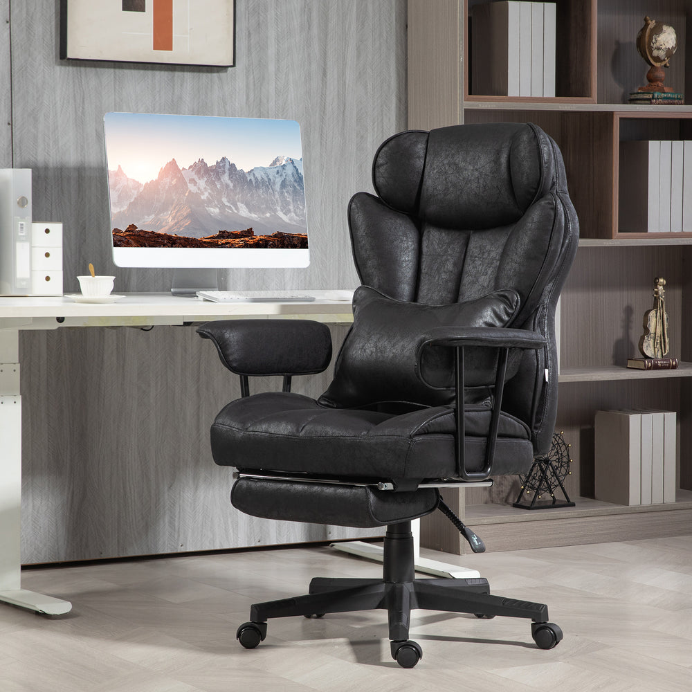 Fauteuil de bureau avec repose-pieds et soutien lombaire, noir