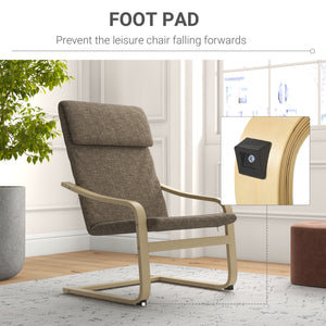 Modern Accent Chair, Linen-Feel Upholstered Living Room Chair with Wood Curved Legs for Balcony, Dark Brown