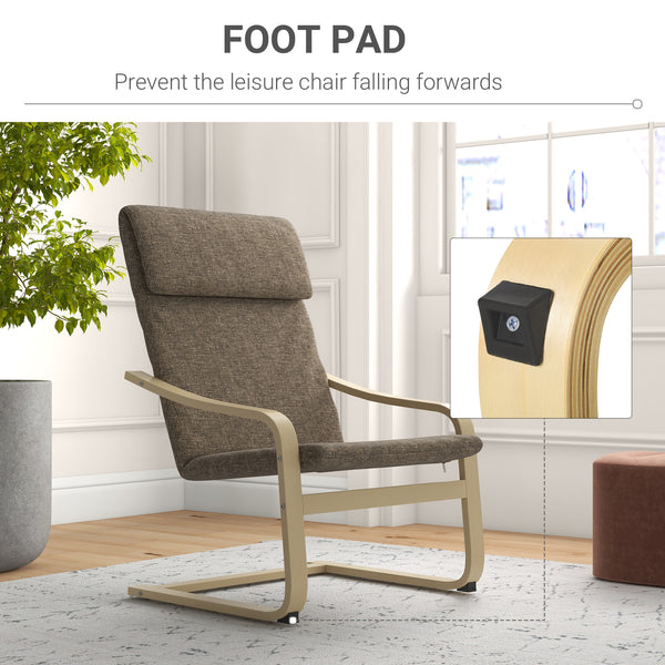 Modern Accent Chair, Linen-Feel Upholstered Living Room Chair with Wood Curved Legs for Balcony, Dark Brown