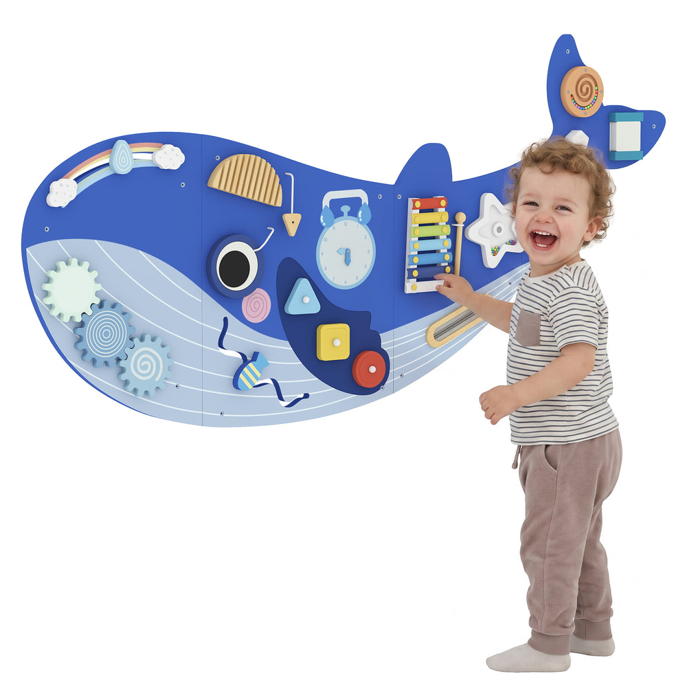 Panneau d’activités mural baleine 13 en 1, bleu