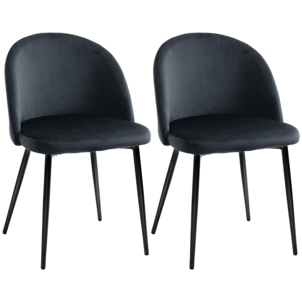 Set of 2 mid-back chairs with black velvet upholstery