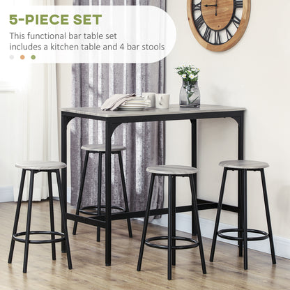 HOMCOM 5 Piece Counter Height Bar Table and Chair Set, Dining Table and Chairs for 4, Pub Table and Chairs