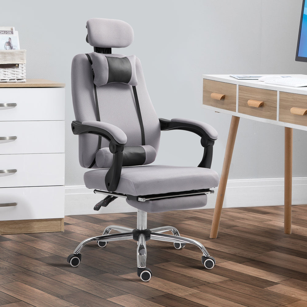 Fauteuil de bureau ergonomique à dossier haut avec repose-pieds et soutien lombaire, gris