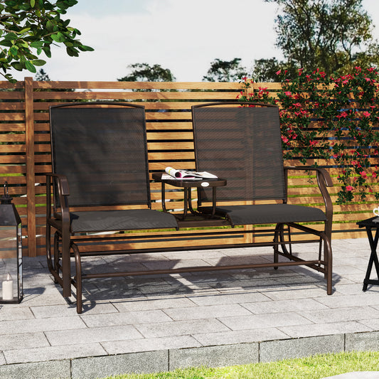 Outsunny Patio Rocking Chair, 2 Person Outdoor Loveseat, Garden Bench, Black