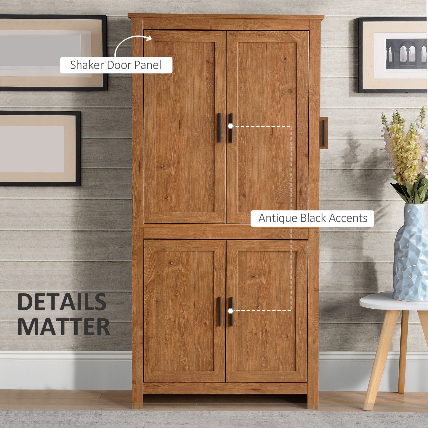 Storage unit with 4 doors and 3 adjustable shelves, oak