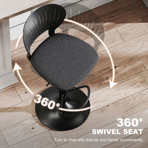Set of 2 Modern Swivel Counter Height Bar Stools with Footrest and Hollow Backrest, Black