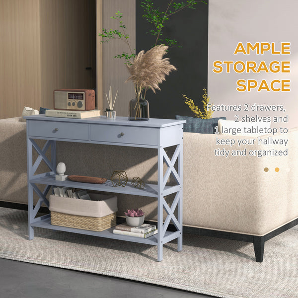 Modern Entryway Console Table with 2 Drawers and 2 Shelves, Sofa Table for Living Room, Hallway, Grey