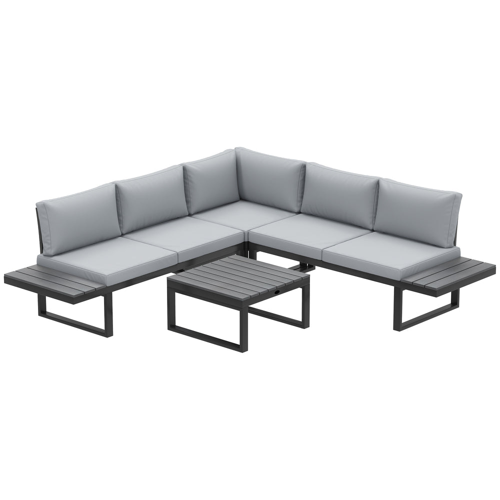 Ensemble de mobilier de jardin 4 pièces, canapé d'angle inclinable 5 positions, gris