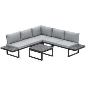 Ensemble de mobilier de jardin 4 pièces, canapé d'angle inclinable 5 positions, gris