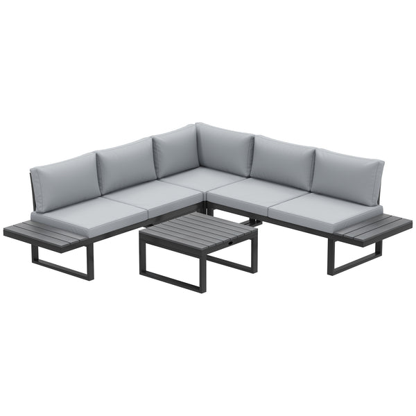 Ensemble de mobilier de jardin 4 pièces, canapé d'angle inclinable 5 positions, gris