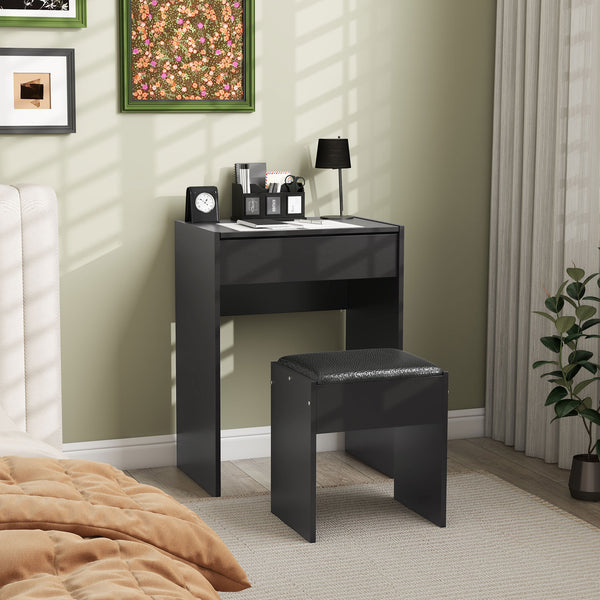 Coiffeuse moderne avec table de maquillage et tabouret rembourré, noir