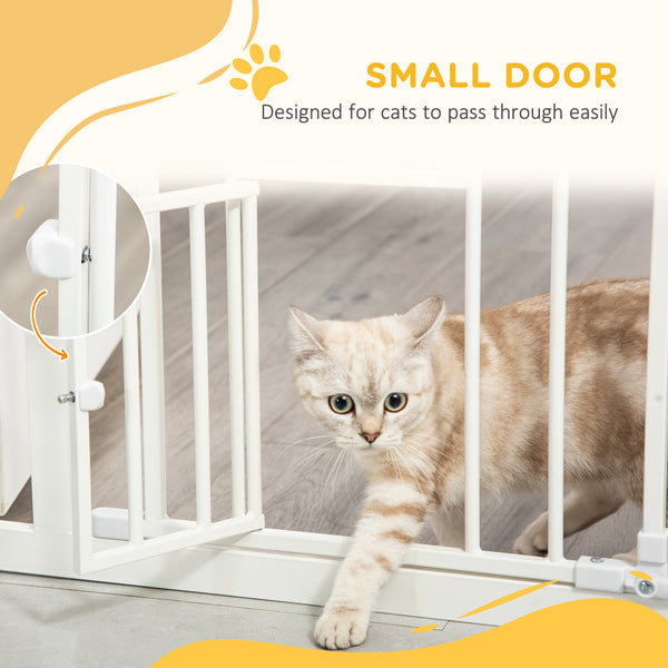 Barrière pour animaux extra large à fixation par pression avec chatière, blanche