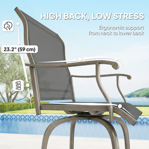 Outdoor Bar Stools Set of 2, Swivel Bar Height Chairs with High Back, Curved Armrests and Steel Frame, Light Grey