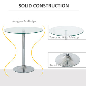 Table de salle à manger ronde avec plateau en verre trempé, piètement en métal galvanisé, argent