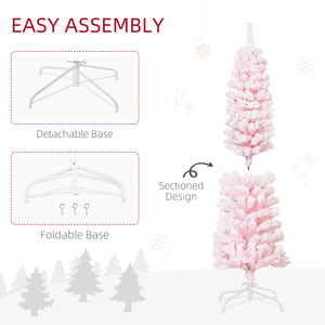 Sapin de Noël rose givré de 4 pieds en forme de crayon