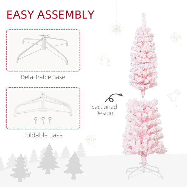 Sapin de Noël rose givré de 4 pieds en forme de crayon