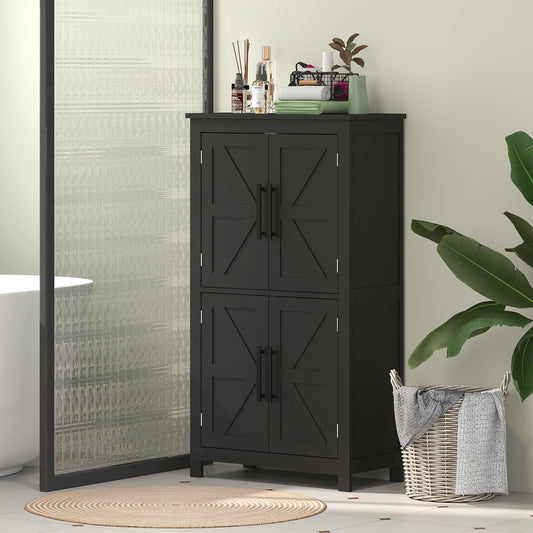 Meuble de rangement de salle de bain avec portes de grange et étagère réglable, noir