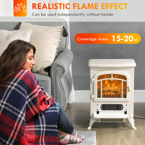40cm beige freestanding electric fireplace with 750/1500W wood flame