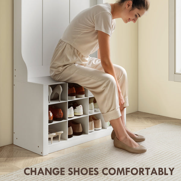 Meuble d'entrée 4 en 1 avec banc et rangement à chaussures, blanc