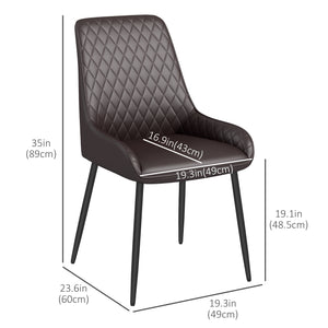 Set of 4 modern chairs with diamond-patterned tufting and steel legs, brown