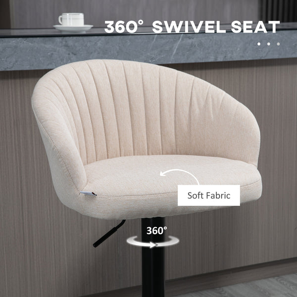 Bar Stools Set of 2, Swivel Counter Height Barstools with Back, Footrest, Adjustable Height, Beige