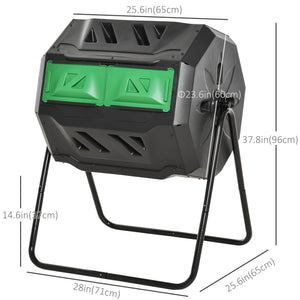 Composteur rotatif pour l'extérieur, double compartiment, 360°, 43 gallons, vert
