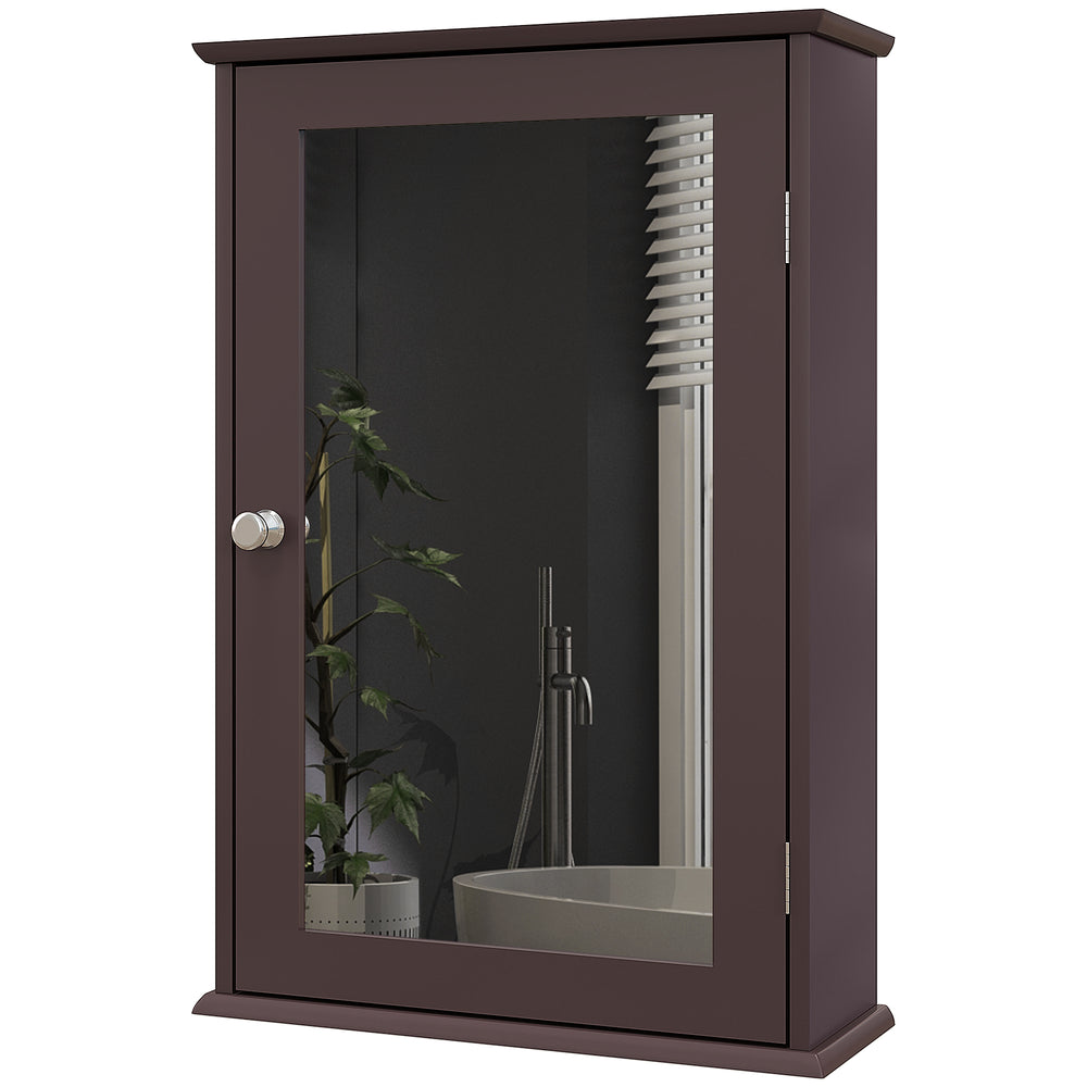 Armoire pharmacie murale avec porte et étagères, marron foncé