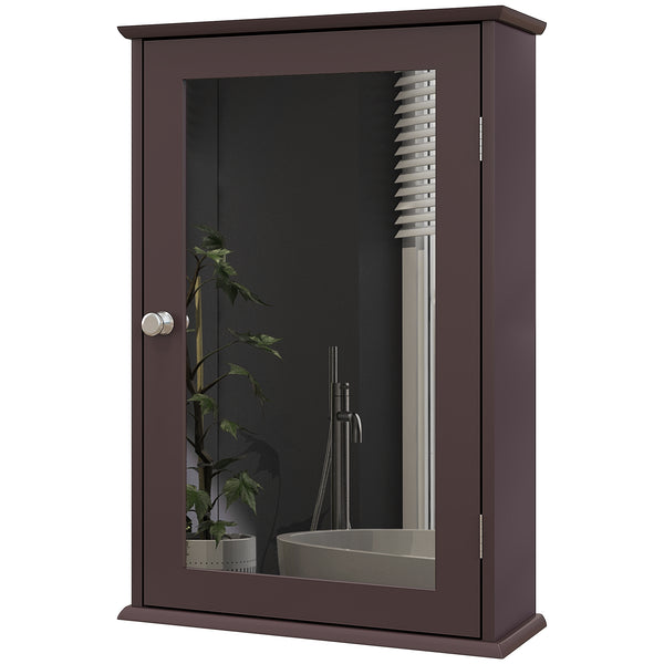 Armoire pharmacie murale avec porte et étagères, marron foncé