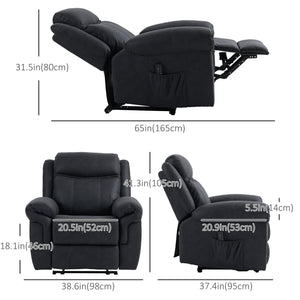 Fauteuil inclinable manuel avec massage par vibrations, poches latérales, fauteuil inclinable en microfibre, noir