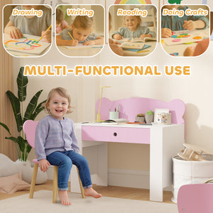 Kids' Desk and Chair Set, Bear Theme, Pink