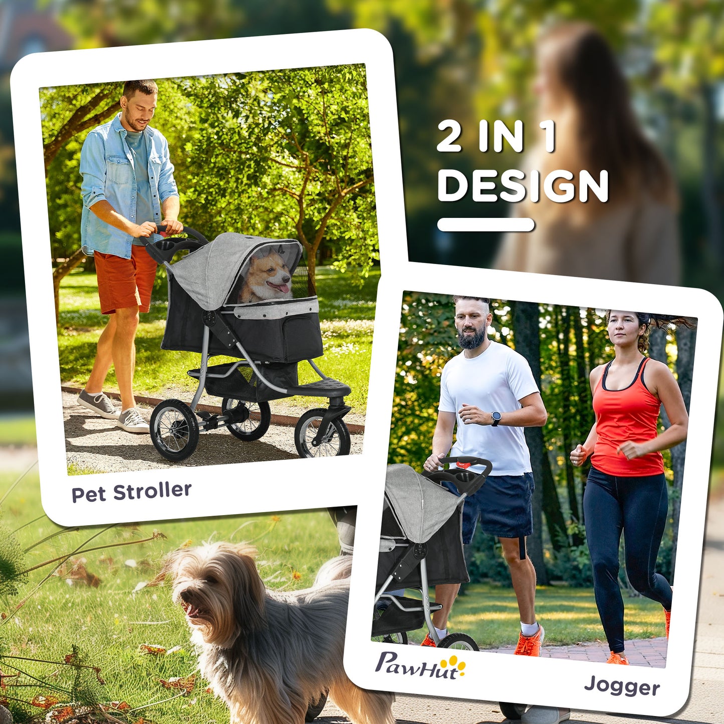 3-Wheel Foldable Small Dog Stroller with Adjustable Canopy, Grey