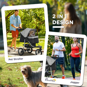 Poussette pour petit chien pliable à 3 roues avec auvent réglable, grise