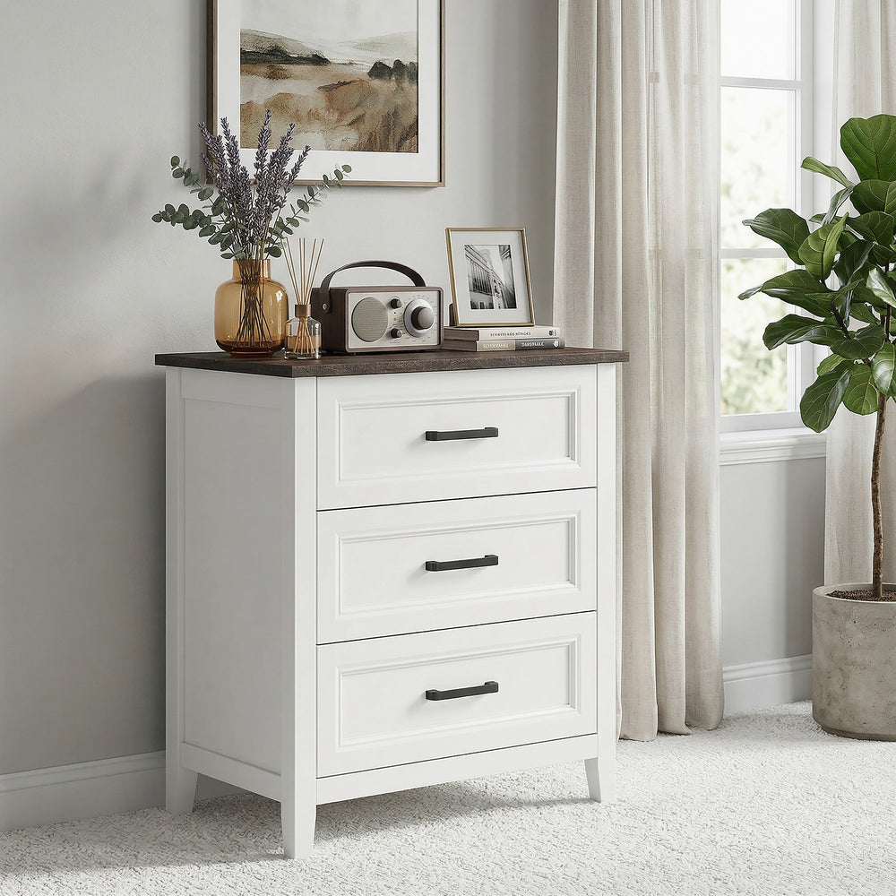 Commode à 3 tiroirs pour chambre à coucher, blanc