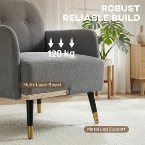 Modern upholstered accent chair with metal legs, grey