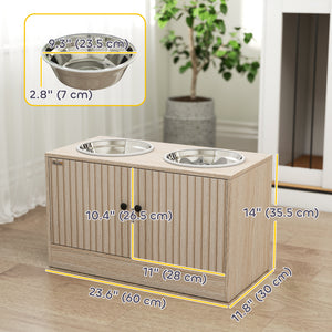 Raised Dog Bowls with Storage, Oak