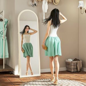 Full-length arched floor mirror with faux stone frame, white