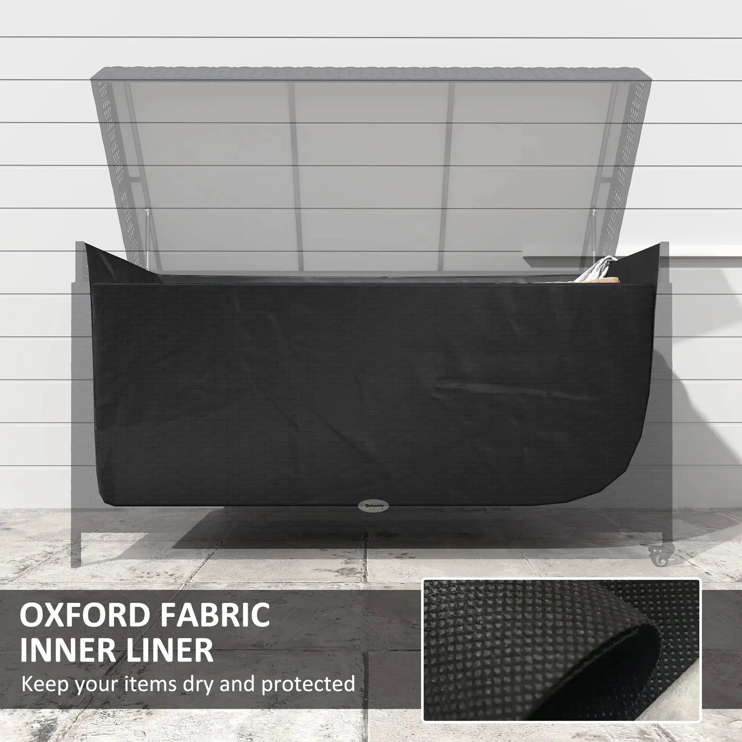 Coffre de terrasse 165 gallons en osier avec doublure imperméable, vérin à gaz et roues universelles, noir