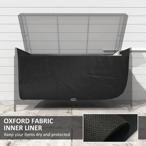 Coffre de terrasse 165 gallons en osier avec doublure imperméable, vérin à gaz et roues universelles, noir