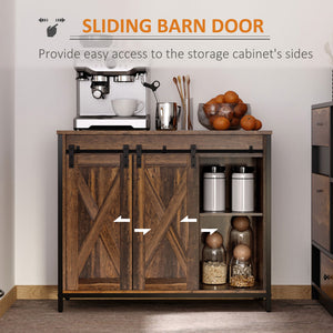 Buffet industriel avec portes coulissantes de style grange, couleur marron rustique.