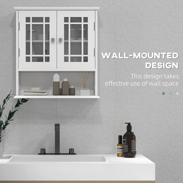 Meuble de salle de bain mural moderne avec placard à 2 portes et étagère ouverte, blanc