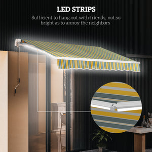 Auvent rétractable manuel de 9,8 x 6,6 pieds avec éclairage LED, jaune/gris