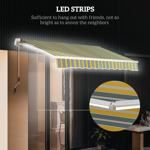 Auvent rétractable manuel de 9,8 x 6,6 pieds avec éclairage LED, jaune/gris