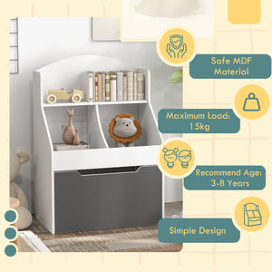 Bibliothèque à 3 niveaux avec tiroir et 2 compartiments de rangement, blanche