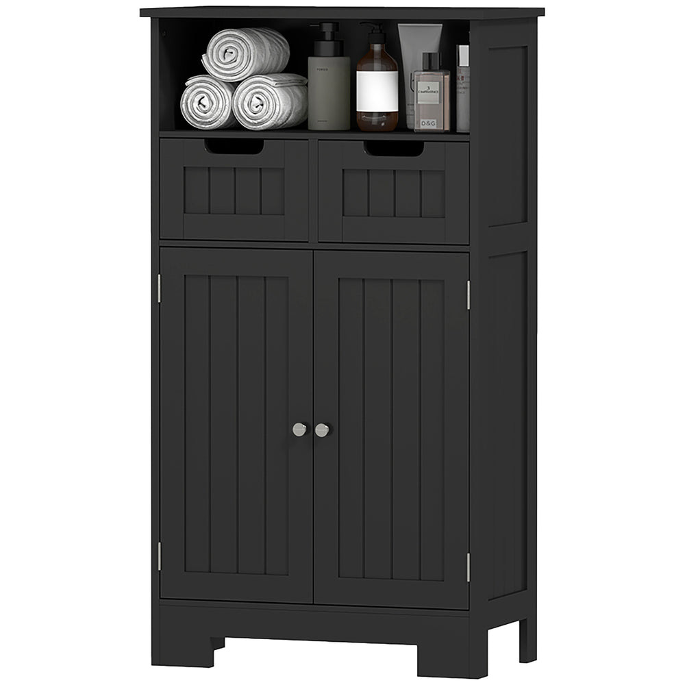 Meuble de salle de bain autoportant Kleankin avec étagère réglable et tiroirs, petit meuble pour salle de bain, salon, noir