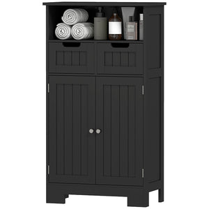 Meuble de salle de bain autoportant Kleankin avec étagère réglable et tiroirs, petit meuble pour salle de bain, salon, noir